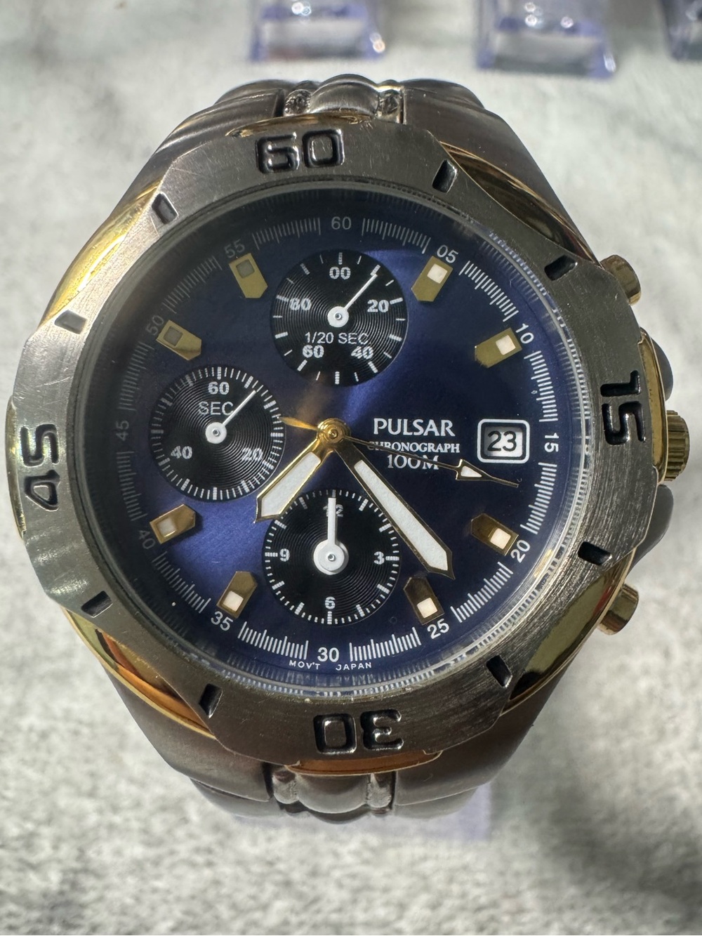 Pulsar Blue Dial Chronograph Watch with Gold Accents